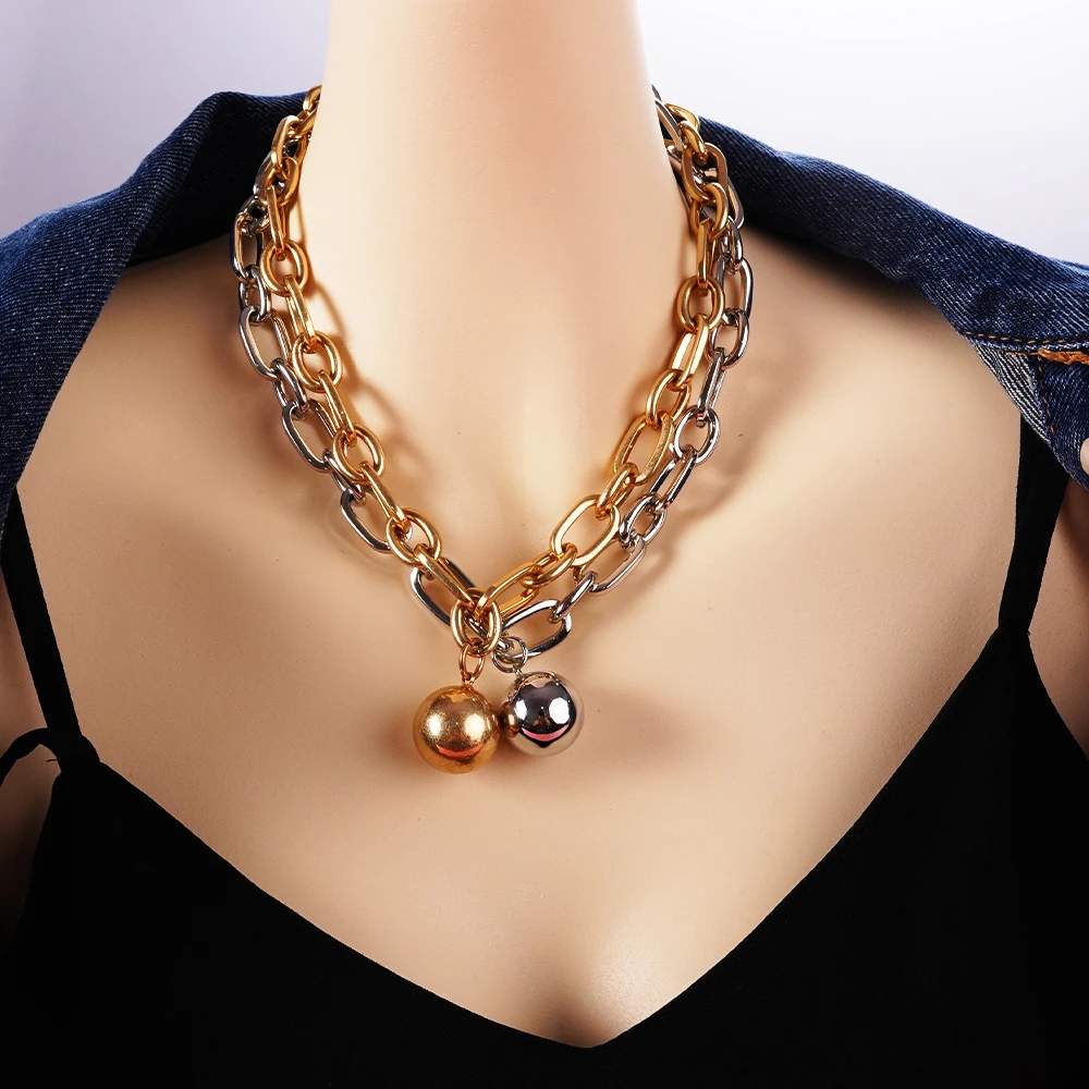 Chunky Full Sphere Ball Pendant Necklace for Women 2024 Fashion Stainless Steel Y2k Chain Accessories Coquette Romantic