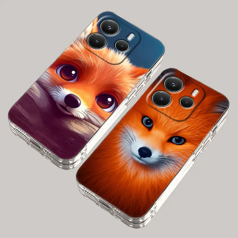Funda de teléfono de bebé con bonito zorro para Xiaomi Redmi 14C 13C 12C 10C, funda trasera para Redmi Note 14 13 12 11 10 9 8 Pro Plus 4G 5G, funda transparente