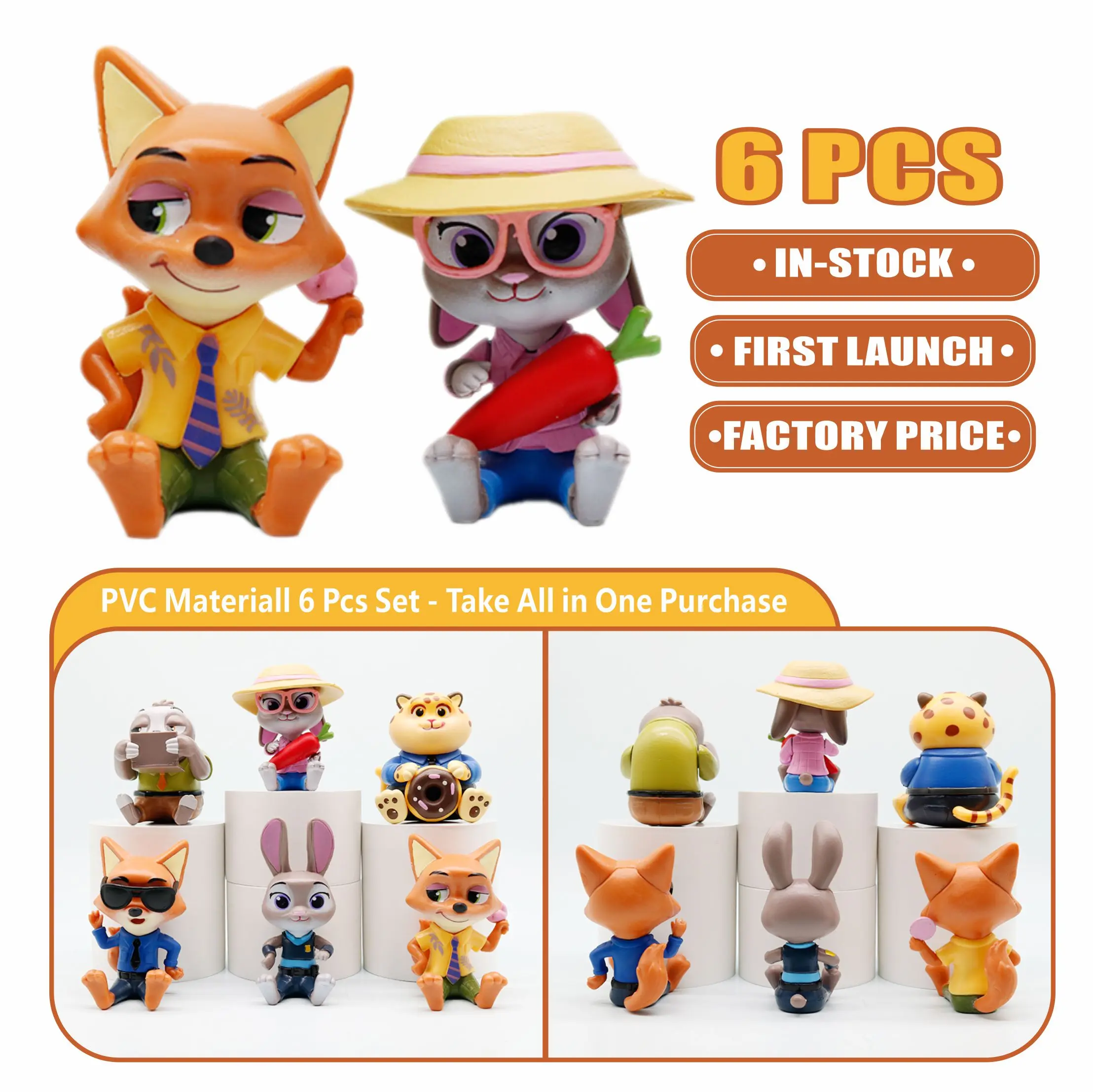 Na stanie 6 szt. Urocze figurki Judy i Nicka w pozach siedzących |   Dekoracja biurkowa z PVC |   Kolekcja dla fanów i idealny prezent na dziś Zoo2