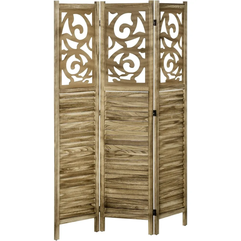 

3 Panel Room Divider, 5.5' Tall Wood Indoor Portable Folding Privacy Screens, Double Hinged Partition Wall Dividers