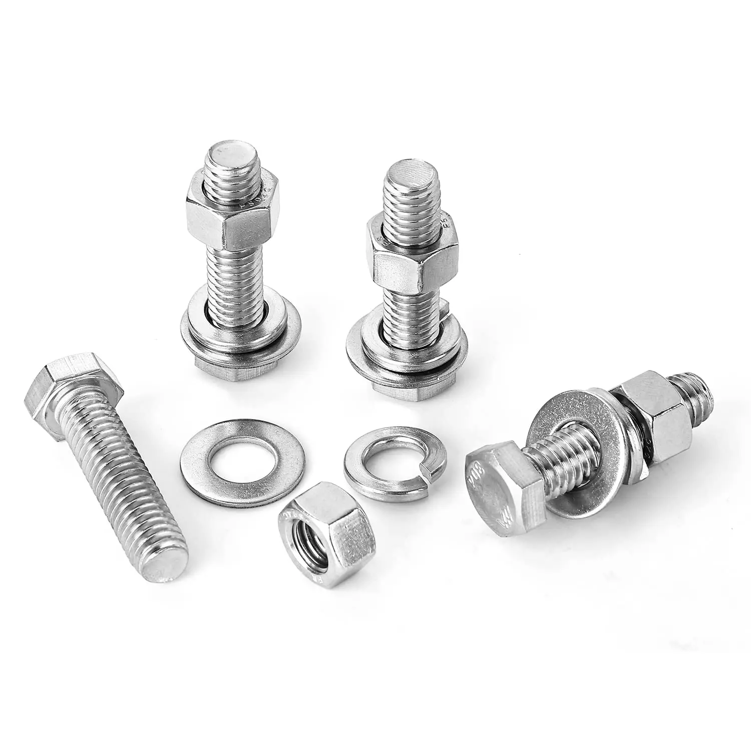 M3 Stainless Steel Hex Head Screws Bolts, Nuts, Flat & Lock Washers, (304) Stainless Steel, Full Thread, Coarse Thread