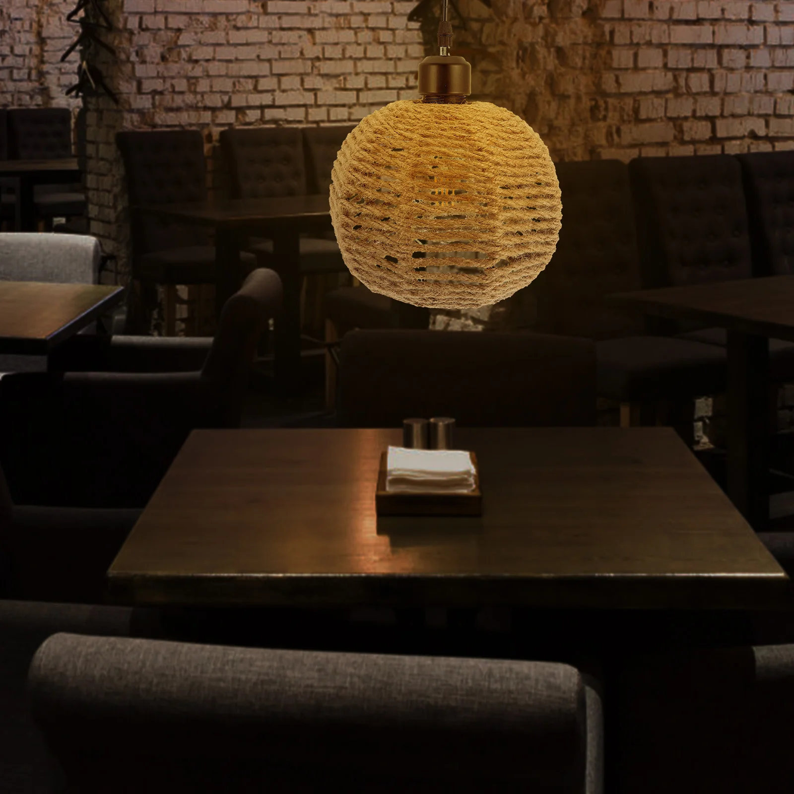 

Rope Woven Lampshade With Bulb Delicate Indoor Hanging Light Cover Vintage Style Dustproof Insect Resistant Decorative