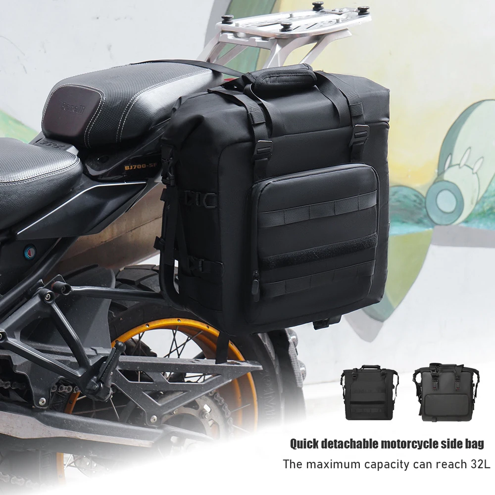 

Боковая сумка для мотоцикла, полностью водонепроницаемая внутри, 25 л, расширенная 30 л, универсальная седельная сумка со съемным мотоциклетным багажем