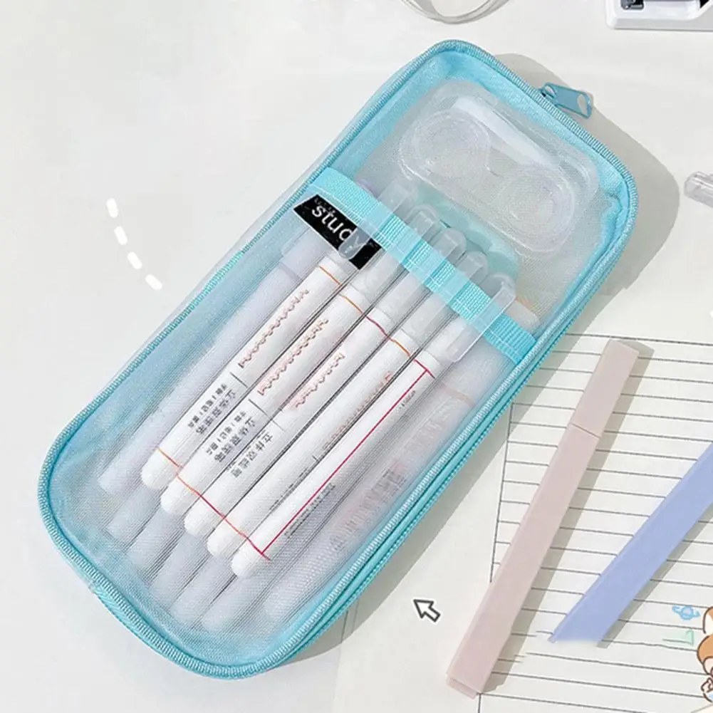 Breathable Pencil Case Transparent Mesh Pencil Case Breathable Mesh Fabric Pencil Case with Transparent Grid for Organized