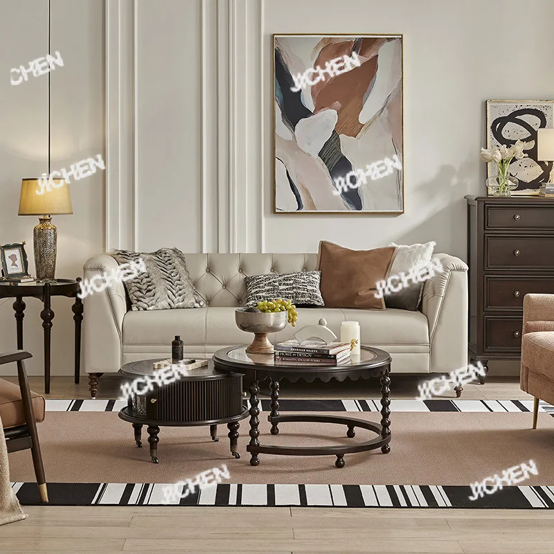 

ZCC французский ретро журнальный столик из цельного дерева, комбинированный журнальный столик для маленькой квартиры, черный высококачественный американский чайный столик, круглый стол