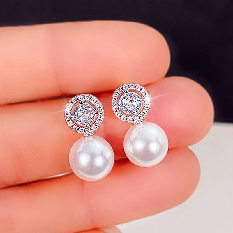 Huitan Delicate Imitation Pearl Earrings Bride Wedding Accessories Temperament Elegant Ear Earrings New Trendy Women Jewelry