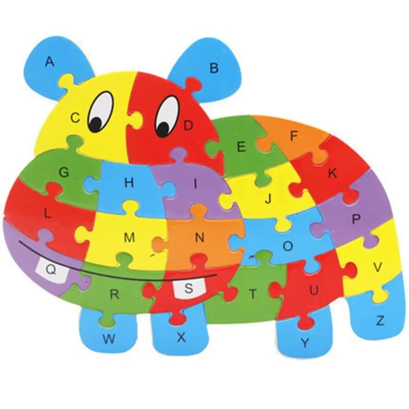 English Letter Building Block Wood Animal Jigsaw Puzzle Children Cognition Intelligence Toy for Toddlers Early Educational Gifts