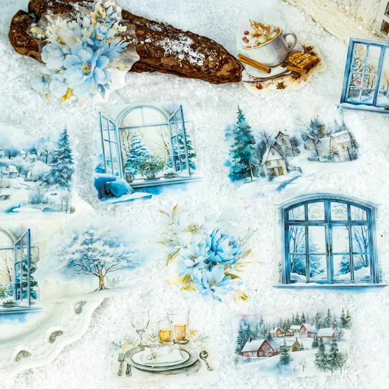 10 Stück/Packung Schnee-Land Winter-Serie Aufkleber-Set, Winter-Themen-Szenen-Aufkleber für Journal-Dekoration