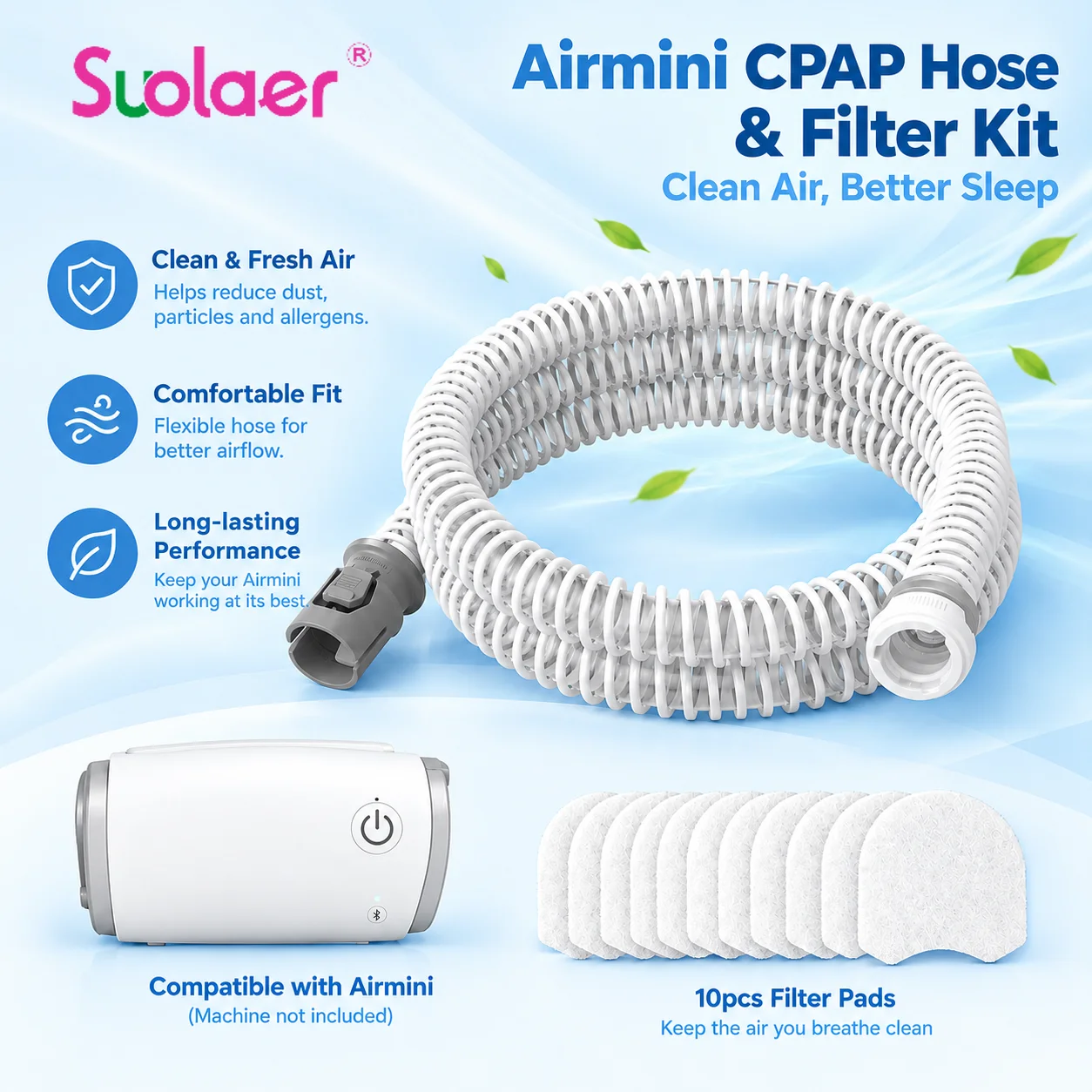 Replacement CPAP Hose for AirMini machine, Hose & 10-Pack Airmini Filters Combo Compatible with ResMed Airmini CPAP Machine
