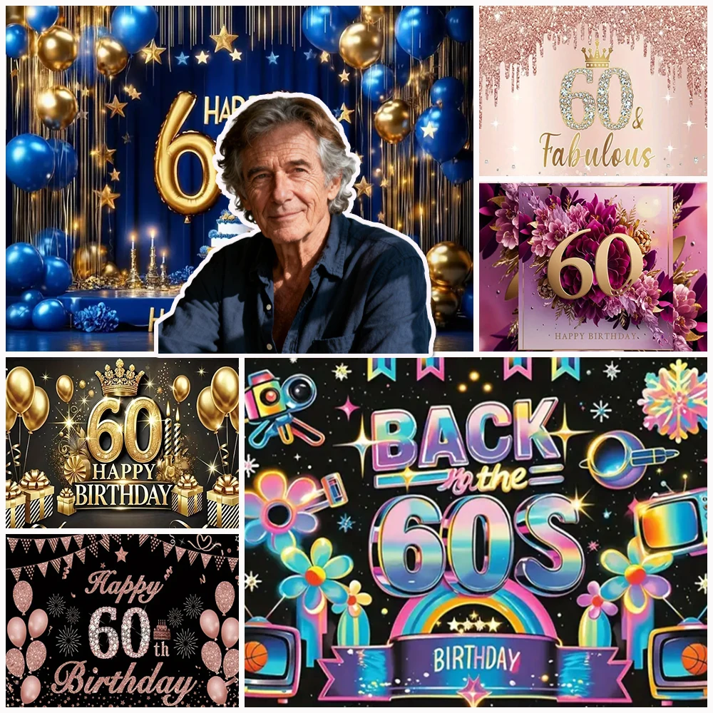 

Elegant 60th Birthday Party Background Decoration Colorful Sparkling Crystal Backdrop Banner Vintage Photography Props Gift