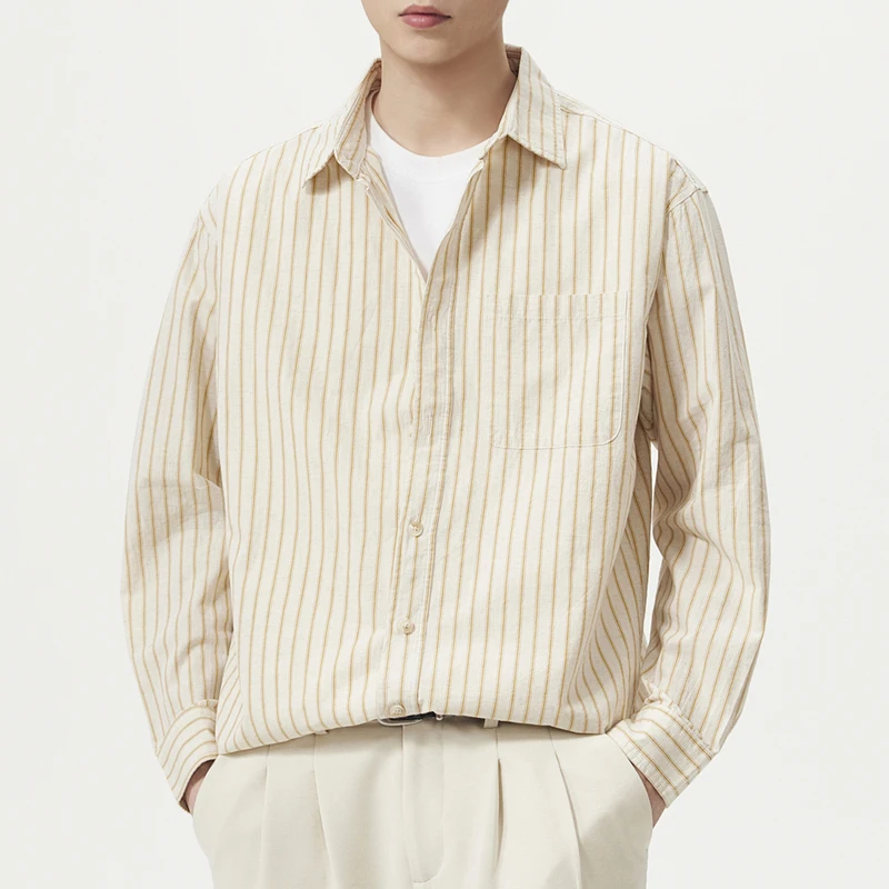 

Men Cotton Linen Casual Commute Loose Long Sleeve Simple Fashion Stripe Shirt Male Vintage Fashion Plus Size Shirts Clothes