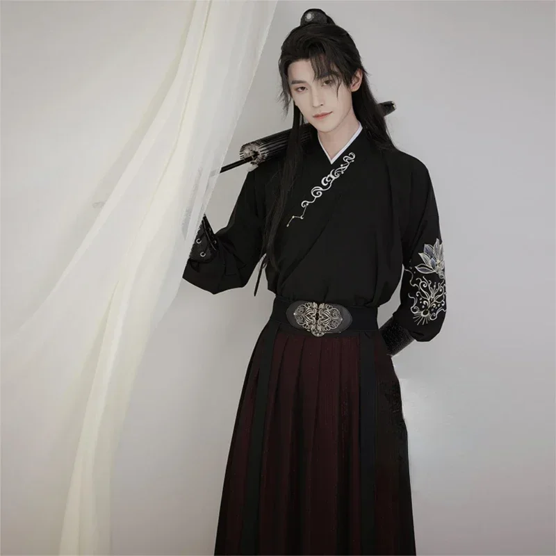 

S-3XL Embroidery Chinese Hanfu Man Traditional Han Dynasty Swordsman Cosplay Costume Theme Party Ancient Hanfu Oriental Robe