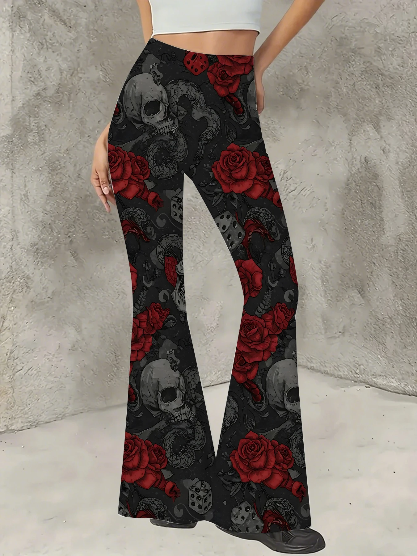 

Women's Floral Print Flare Pants Elegant Stretchy Bell Bottom Trousers Summer