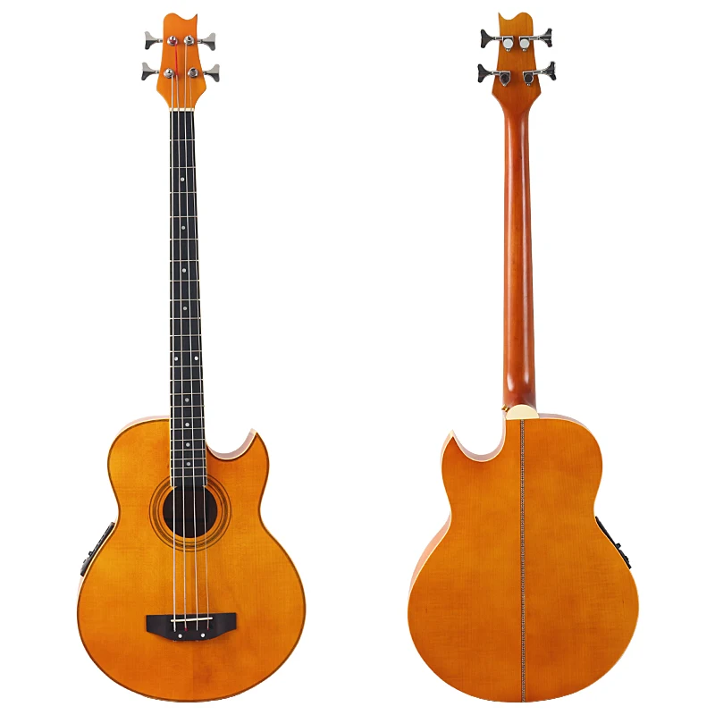 Stock Yellow 4 string Electric Acoustic Bass Guitar 43inch matte finish Ashwood body Electric Folk Bass Guitar With Small Flaw