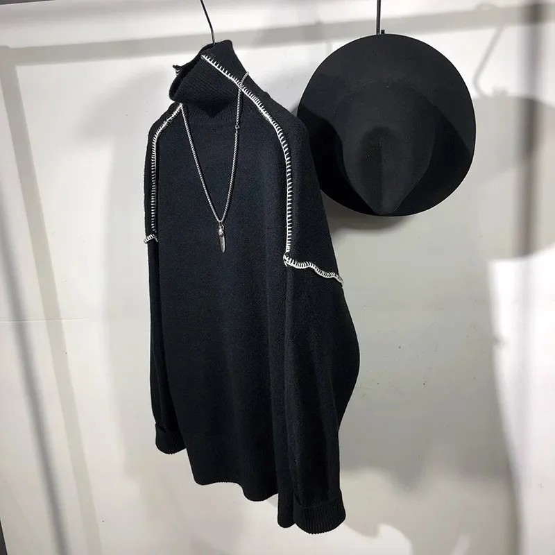 سترة شتوية أصلية عصرية للرجال باللونين الأبيض والأسود الداكن المتباين مع ياقة مدورة فضفاضة على طراز هاراجوكو سترة هيب هوب للشارع #4