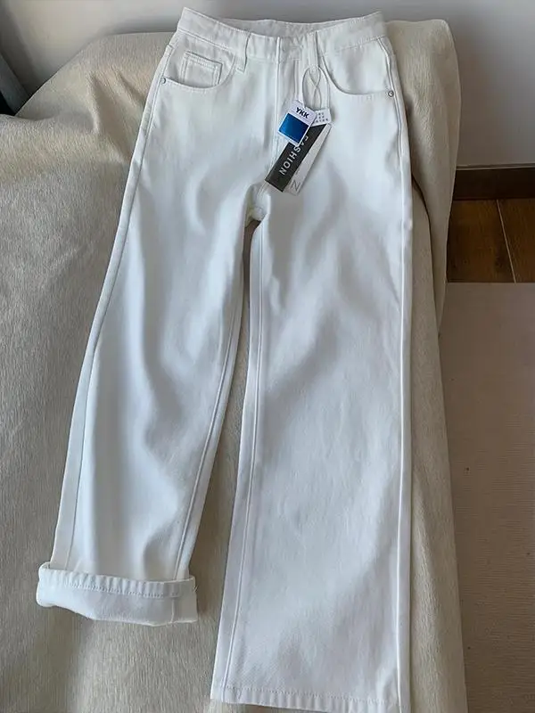 

High Waist Wide Leg Jeans Women's Winter Long Fce Straight Cut Trousers Floor Length Pants Loose Fit High Waist Jeans