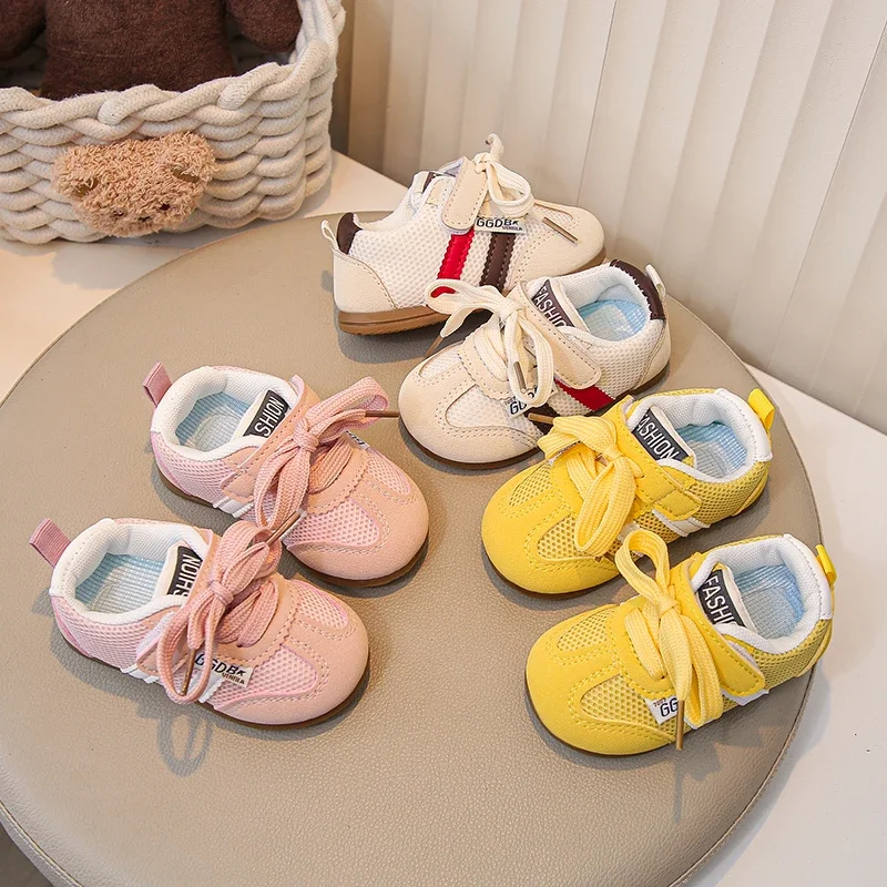 Baby Tennis Shoes Striped Fashion Kids Casual Shoes Mesh Breathable 2025 Spring Autumn New Boys Girls Running Shoes Soft Sole