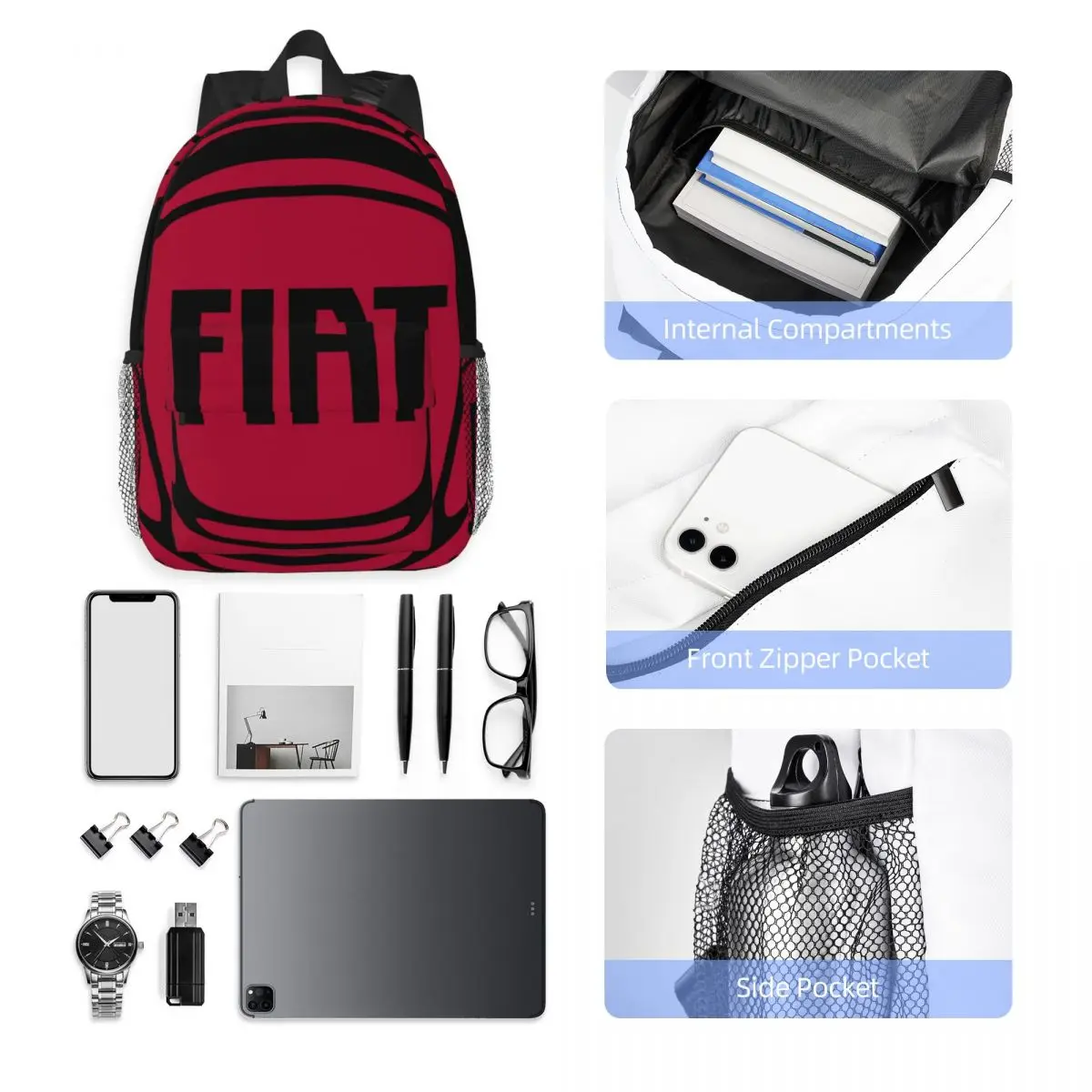 Fiat Automobiles Logo Backpack Middle High College School Student Bookbag