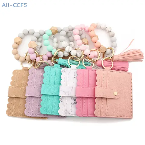 Fashion Leather Tassel Wallet Silicone Bead Card Bag Portable Storage Bag Zero Wallet