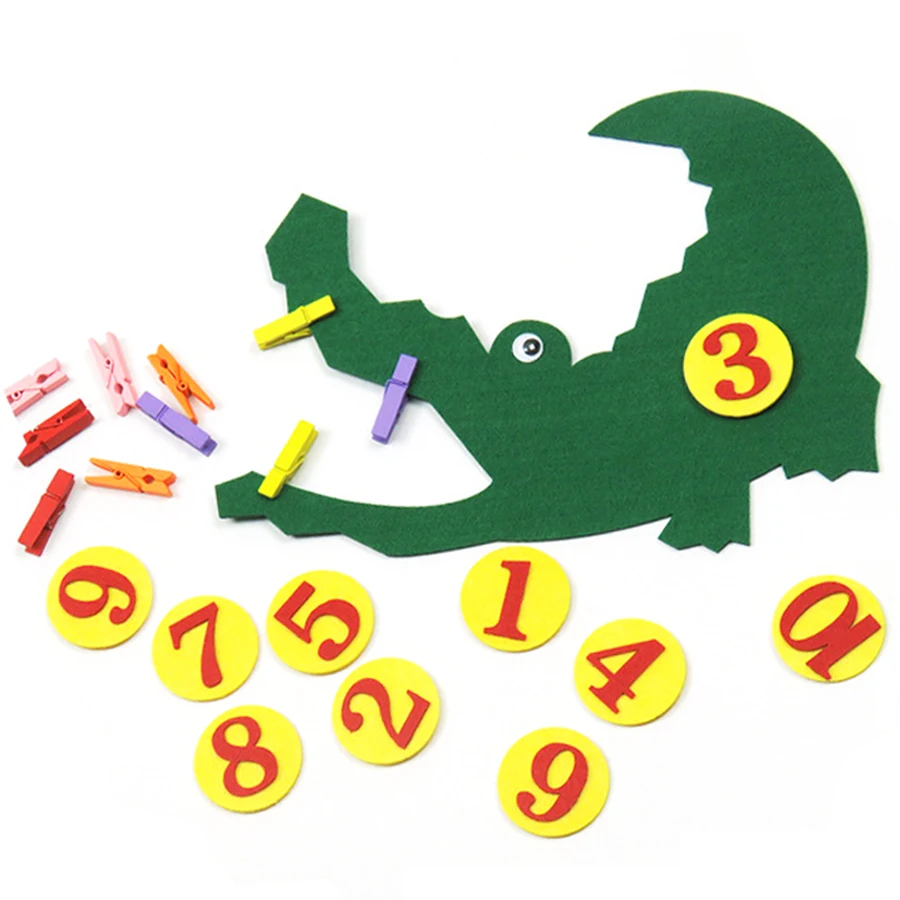 1-10 Digital Crocodile Clip Cartoon Felt School Mathematics Teaching Aids Number Cognitive Felt Free Assemble Teaching Tools