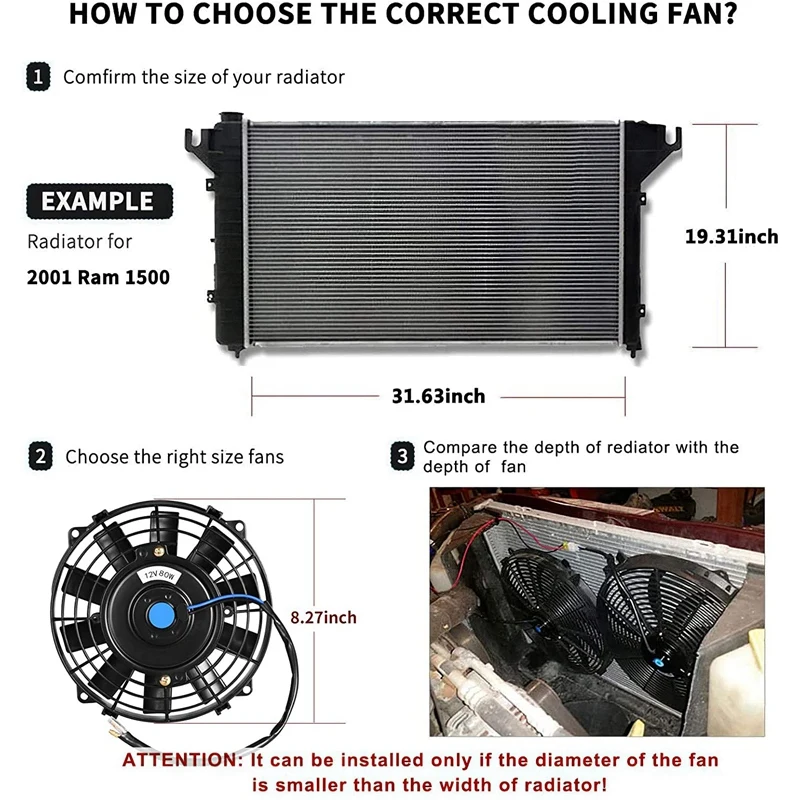 Universal Slim Fan Push Pull Electric Radiator Cooling Fans 12V 80W Engine Fan With Mount Kit(Diameter 12 Inch)