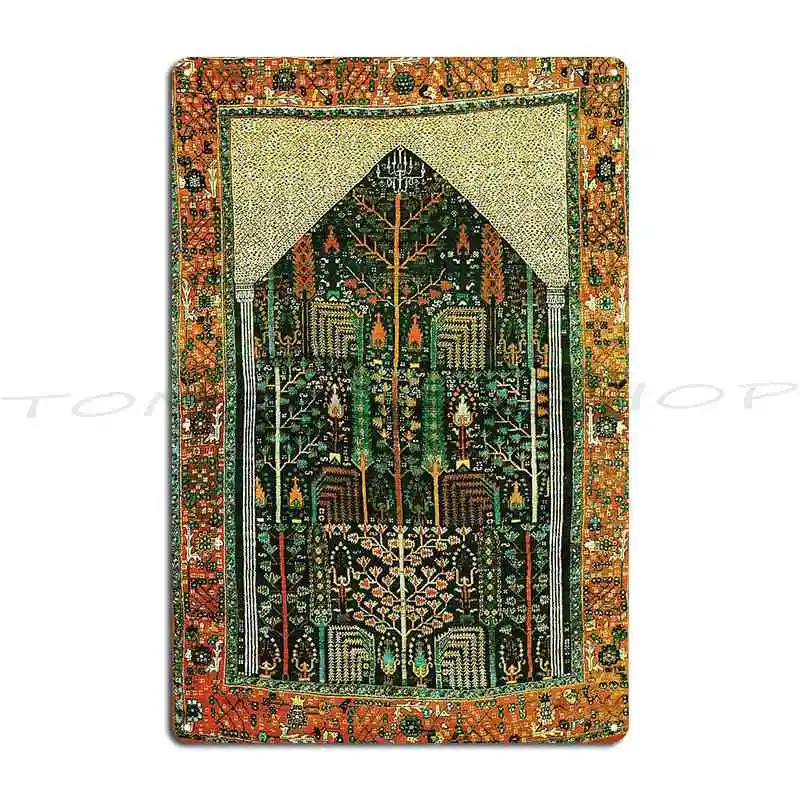 Authentic Moroccan Carpet Vintage Orian Rug Rasht Antique North Persian Embroidery Print Metal Signs Club