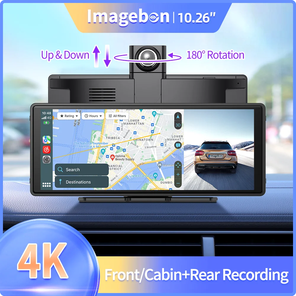 

Imagebon H30 10.26" 4K+1080P Recording Car Camera DVR Night Vision GPS 24H Parking Wireless Carplay & Android Auto Dash Cam
