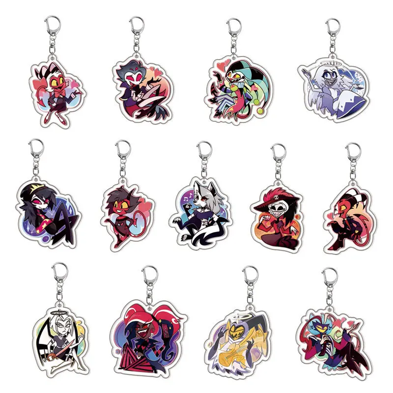 Image of Cartoon-Figuren Hazbin Hotel Acryl Kreative Auto Schlüsselanhänger Zubehör Tasche Charms Rucksack Anhänger Schlüsselanhänger Geschenke für Freunde