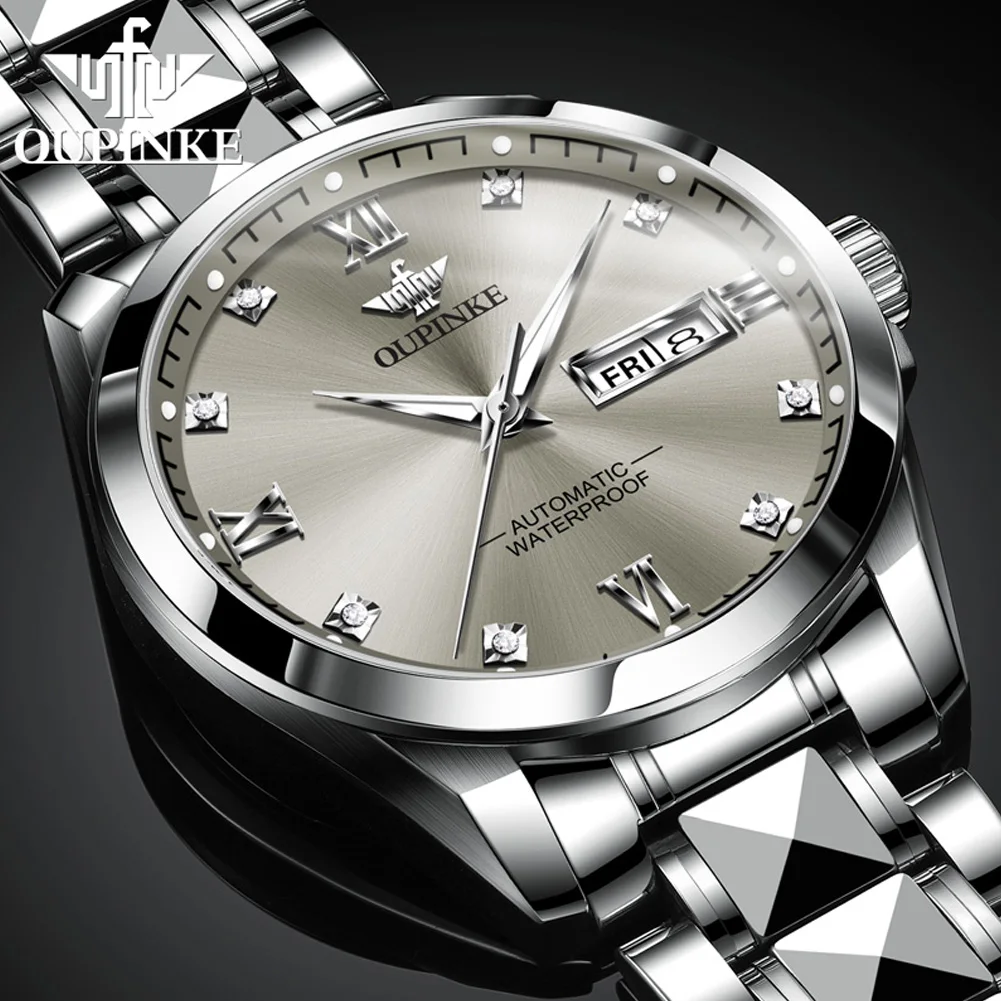 OUPINKE Luxury All Automatic Men Mechanical Watch High end Diamond Tungsten Steel Waterproof Watch Imported Brand Men Watch 3262
