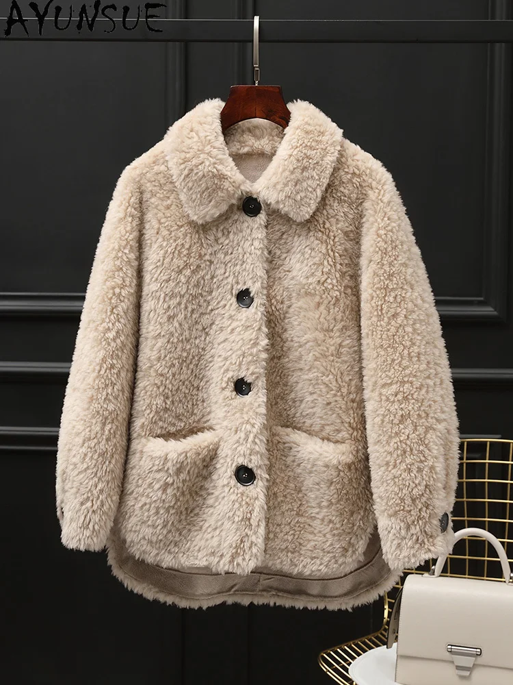 AYUNSUE 100% Wool Coat Women 2025 Real Sheep Shearling Jacket Winter Clothing Female Composite Fur Пальто Женское New in Coats