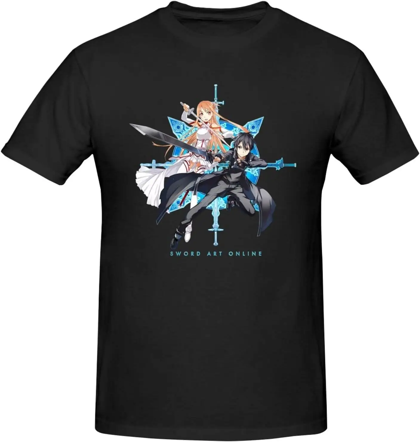 Sword Anime Art Online Shirt Men's Personalised Crew Neck Short Sleeve T Shirt Fashion Graphic Tees Black