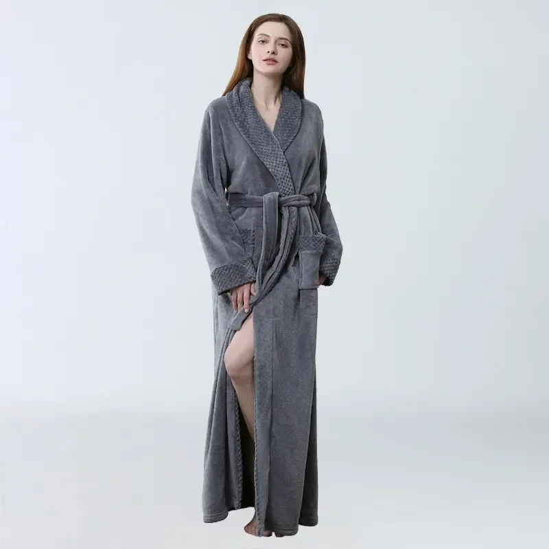 Autumn Winter New In Women\'s Pajamas Comfortable Sleepwear Women Nightgown Thickened Extended Yukata Flanne Solid Color Bathrobe