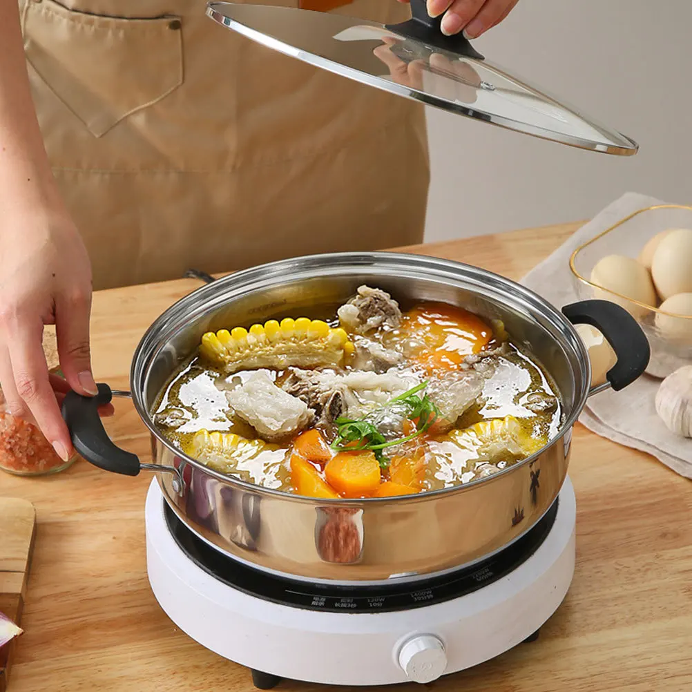 

Stainless Steel Hot Pot Large Capacity Double-Handle Design Even Heat Distribution Stock Pot for Family Gatherings