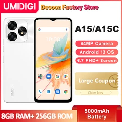 UMIDIGI A15, A15C Smartphone 64MP Camera 8GB RAM+ 256GB ROM 6.7’’ HD+  Screen  5000mAh Battery 20W Fast Charging Global Version