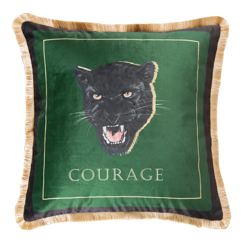 Green Velvet Pillws Black Leopard Cushion Case Luxury Modern Tassel Decorative Pillow Cover For Sofa Chair Home Decorations