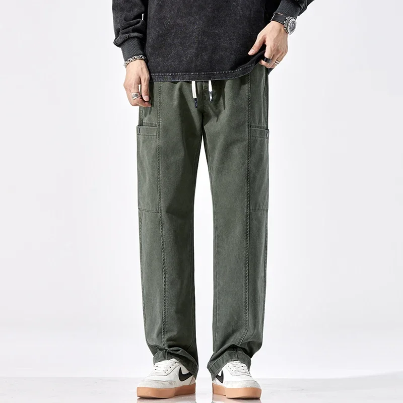 

American Vintage Men Casual Cargo Pants Spring Autumn Streetwear Fashion New Loose Male Clothes Elastic Waist Wide Leg Trousers