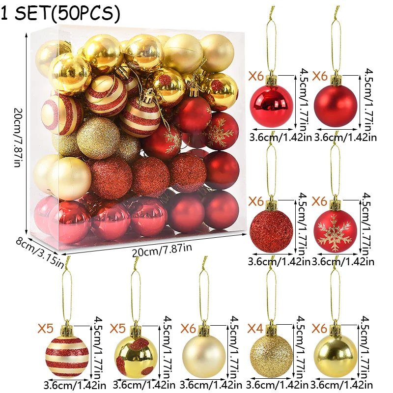 50Pcs Christmas Balls Decorations Xmas Tree Hanging Pendants Ornaments for Home Navidad 2025 New Year Gift Merry Christmas Decor