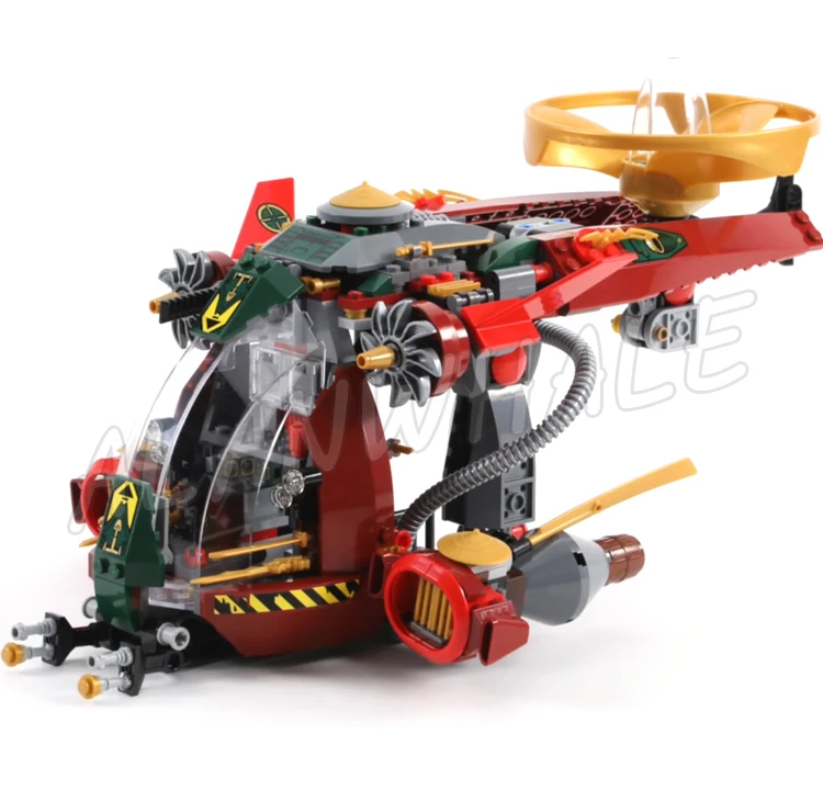 546pcs Shinobi Ronin R.E.X. Airship Golden Detachable Airjitzu Flyer Ghost Dragon 10398 Building Block Toy Compatible With Model