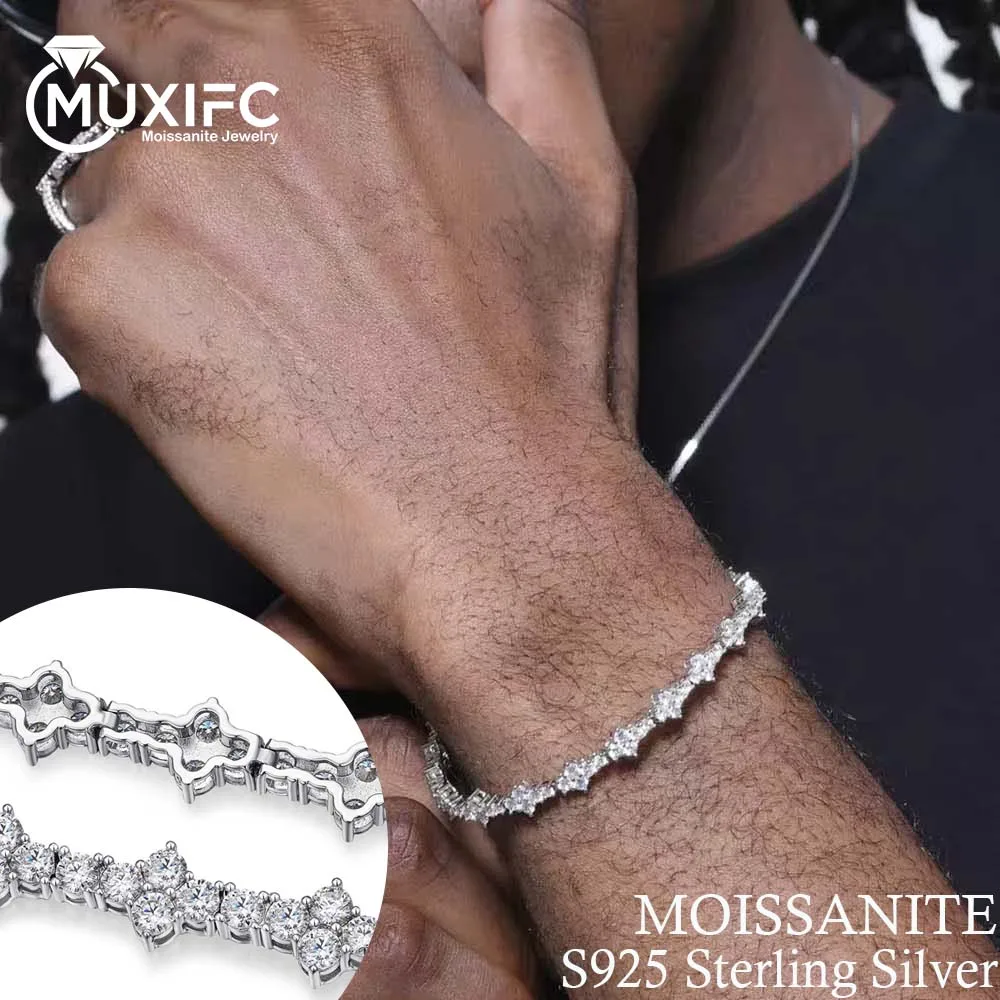 

Sparkling Full Moissanite Bracelets for Women Men 925 Sterling Silver 18k Gold Plated Hip Hop Bangle Gra Certificate Jewelry