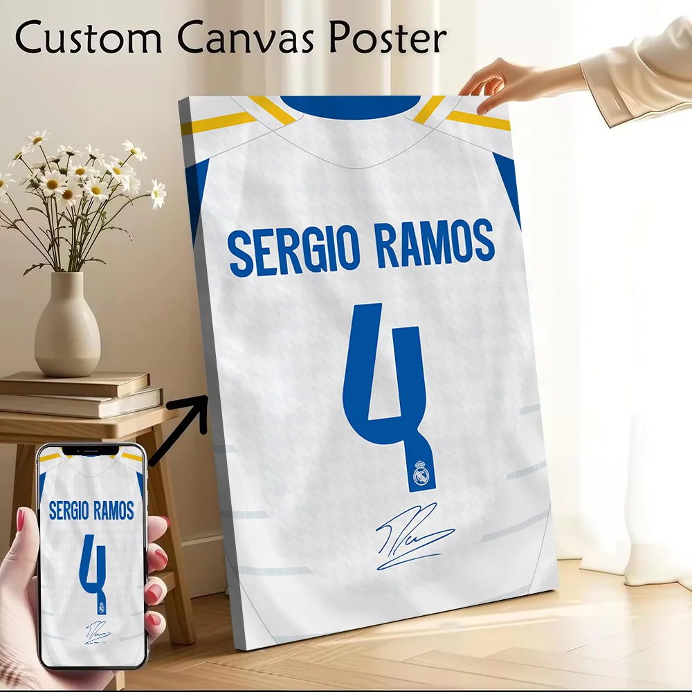 Sergio Ramos Madrid Jersey Canvas Poster Customizable Printed Canvas Painting Wall Art for Fans Specialty and Themed Home Decor