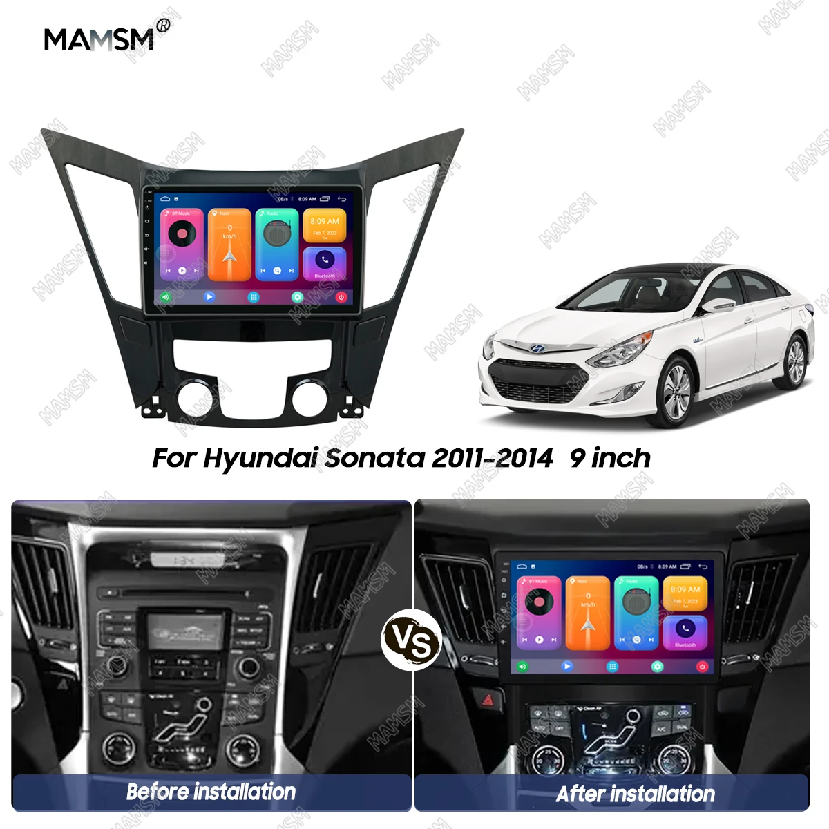 MAMSM Car 9 inch Fascia Radio Panel Panel Dash Kit Install Adapter Console Frame For Hyundai Sonata 2011 2012-2014 Radio Player