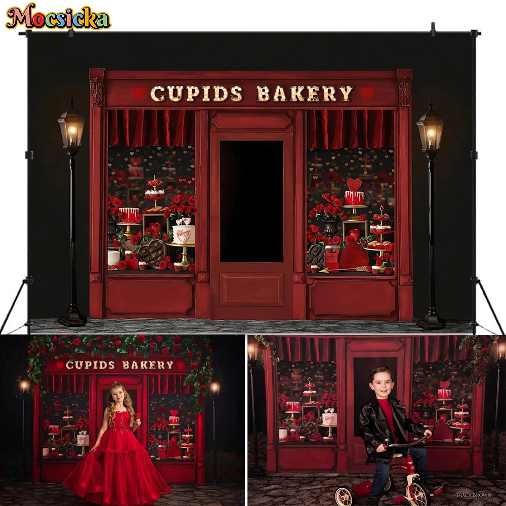 

Photography Backdrop Romantic Valentine's Day Night Red Rose Shop Street Background Poster Kid Cake Smash Portrait Birthday Kits