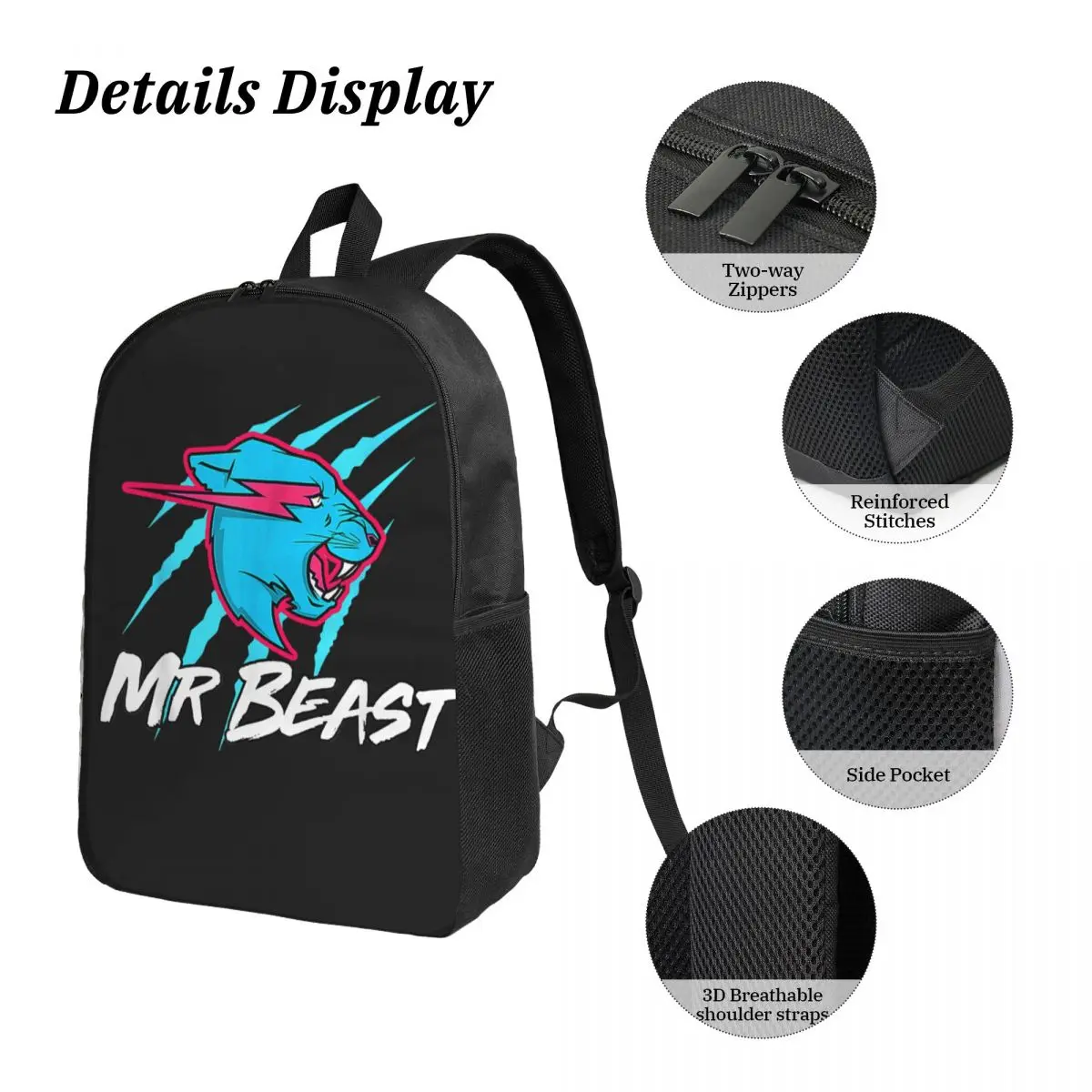 3 Stuks Mr Beasts Schooltassen Set Voor Kinderen Gaming Beasts Stijl Pennenbakjes Rugzak Sets Met Lunchbox Voor studenten Knapzak