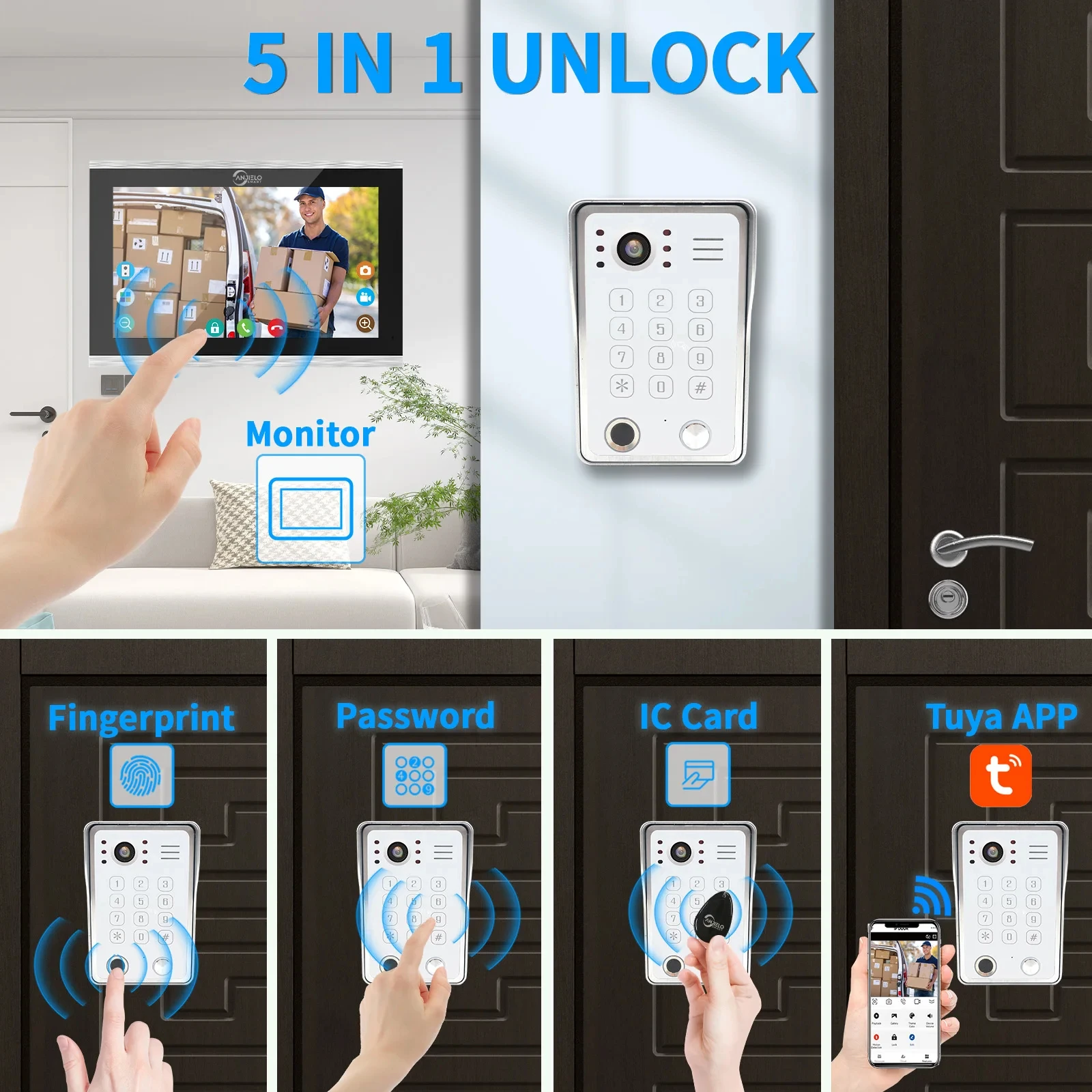 Password Video Doorbell Fingerprint 1080P Wired Video Intercom Tuya WiFi 7/10 Inch Touch Screen Access Control Card 5in1 Unlock