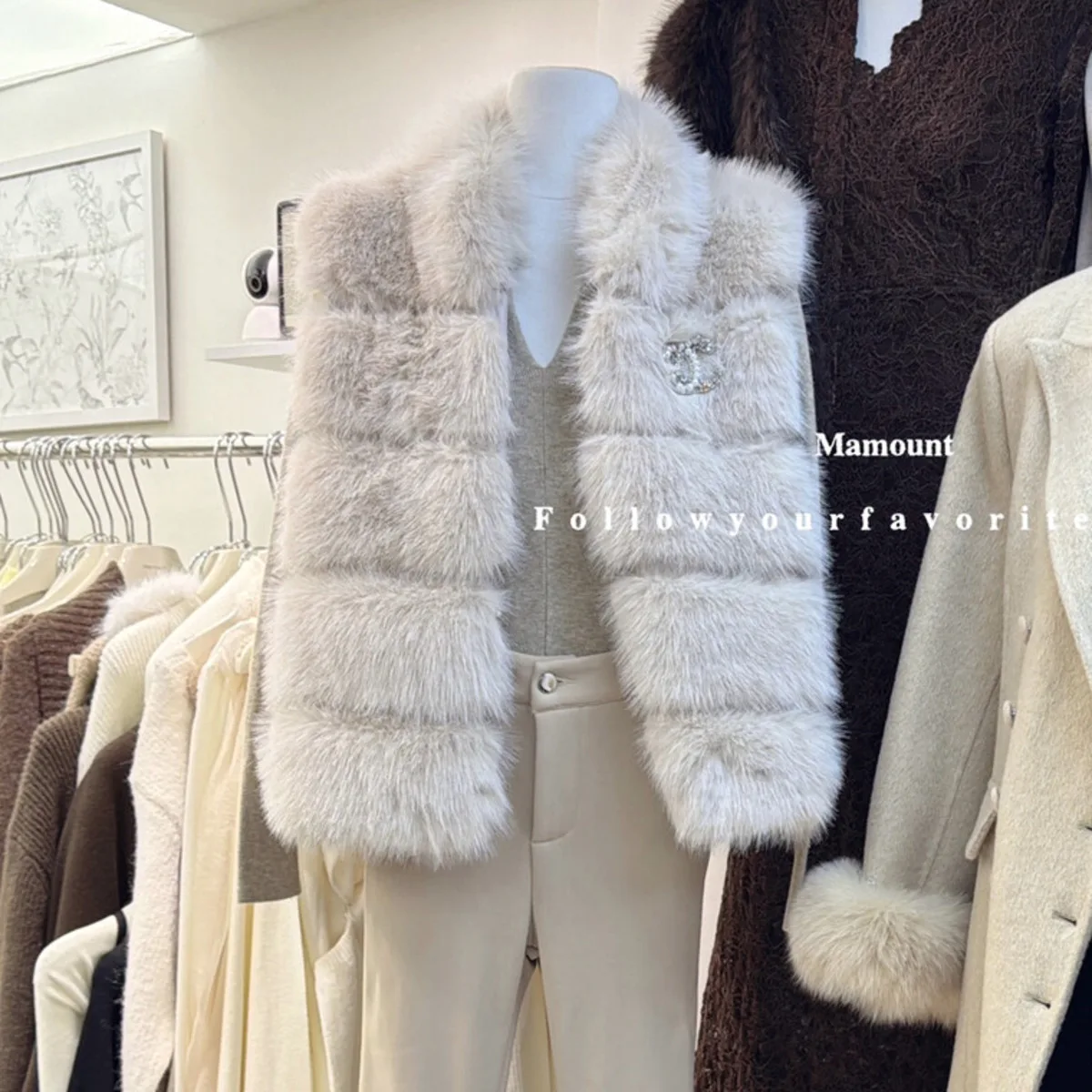 Kamizelka zimowa damska Bjtz ze sztucznego futra, bez rękawów, średniej długości, wysokiej jakości, ciepła, wygodna, elegancka, minimalistyczna, jesienno-zimowa, codzienna.