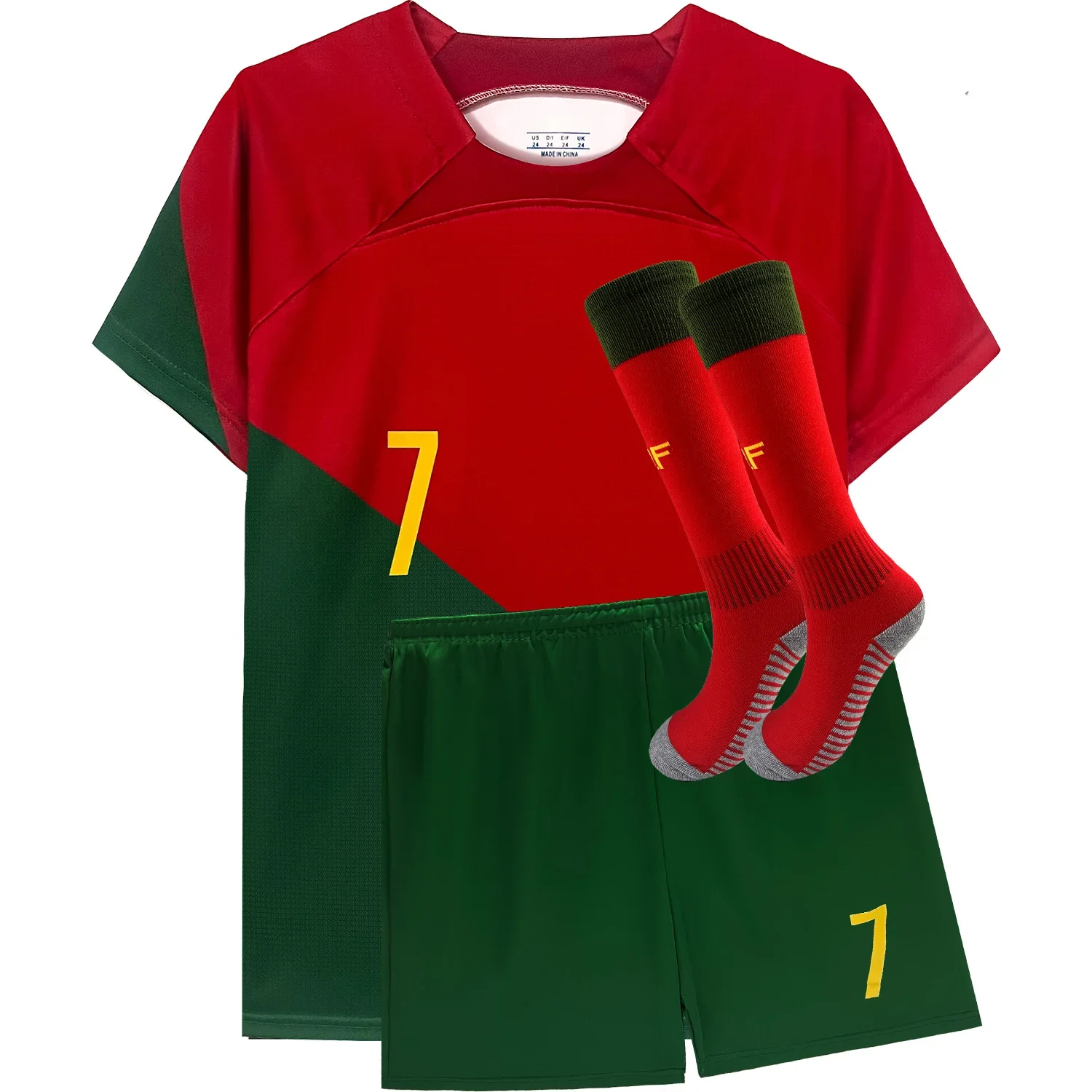 Soccer Jerseys Kids 7 Football Sports Fan for Boys Girls Youth Soccer Shirts and Shorts Stockings Set for 4-14 Years