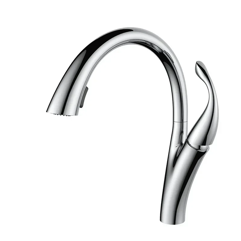 

Electroplated hot and cold kitchen faucet universal pumping, pull-type sink sink sink faucet, swan arc faucet splash-proof