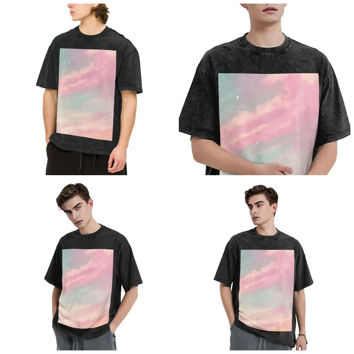 Dreamy Cloud Hip Hop Short Sleeve T-Shirts Washed Tops Tees Streetwear T Shirt Casual for Men Women