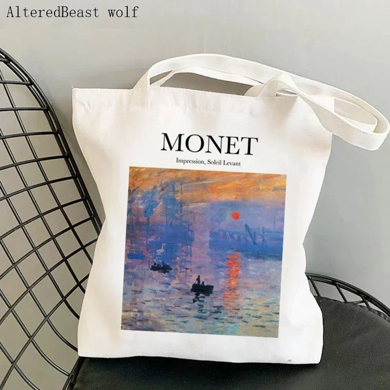 Women Shoulder bag Monet Water Lilies Kawaii Bag Harajuku Shopping Canvas Shopper Bag girl handbag Tote Shopper Lady Bag