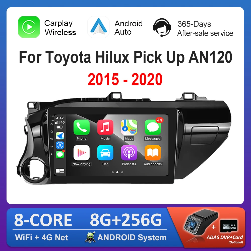 10'' Left Hand Drive Car Radio Multimedia Player for Toyota Hilux Pick Up AN120 2015 - 2020 Android Wireless Carplay 4G BT WiFi